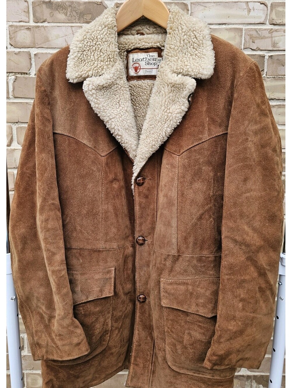 The Leather Shop Vintage Brown Suede Long Lined Heavy Coat Mens 48 Tall Western